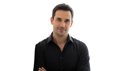 Fototapeta premium Confident Man in Black Shirt Portrait creative illustration featuring professionalism, man, professional, business, arms crossed, power design