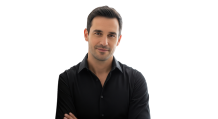 Confident Man in Black Shirt Portrait creative illustration featuring professionalism, man, professional, business, arms crossed, power design