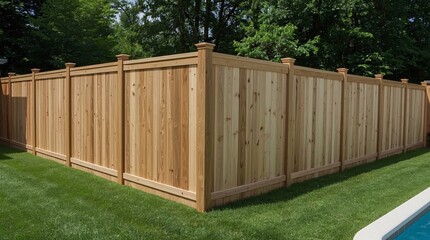Stunning custom cedar privacy fence creates a beautiful, secure backyard oasis perfect for family gatherings and poolside relaxation.