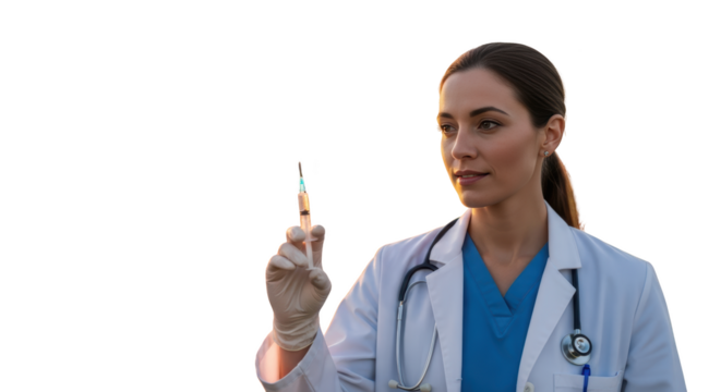 Doctor Holding Syringe Healthcare Professional creative illustration featuring hospital staff, healthcare, vaccine, public health, pandemic, nurse - Powered by Adobe