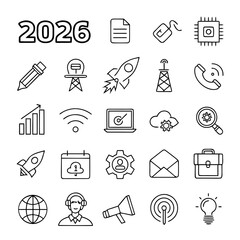 Minimal black line-icons futuristic on white background