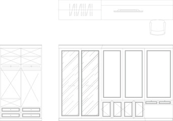 Bedroom Interior Design Drawing with Built-in Wardrobe, TV Cabinet, and Work Desk Combined in One Luxury Modern Set