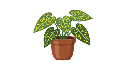A detailed illustration of a potted plant with vibrant green leaves.