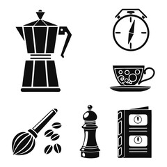 Monochrome black flat icon set on white background