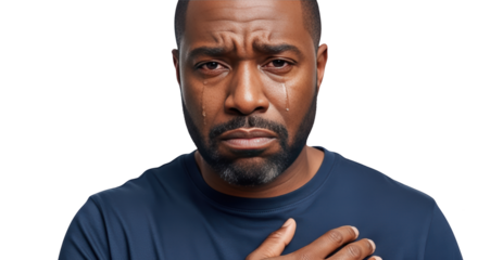 Portrait of a Sad Man creative illustration featuring man, remorseful, upset, alone, african, crying design