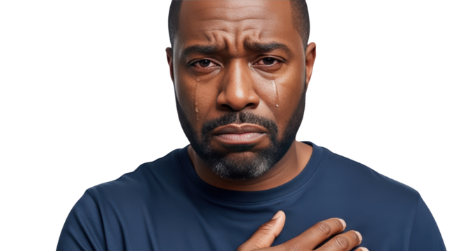 Portrait of a Sad Man creative illustration featuring man, remorseful, upset, alone, african, crying design