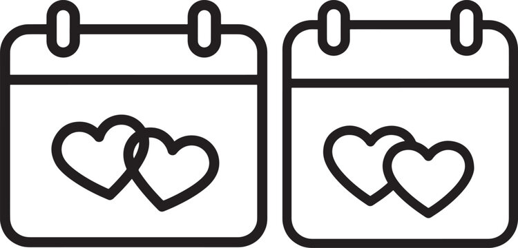 Two calendar icons with intertwined hearts silhouette