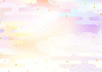 夕空のグラデーションと日本の伝統的な模様を組み合わせた和風背景イラスト