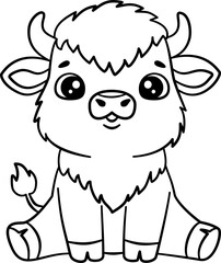 Cute Bison Outline Cartoon