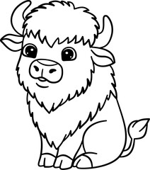 Cute Bison Outline Cartoon