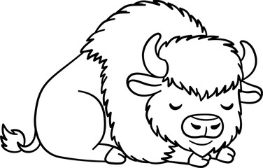 Cute Bison Outline Cartoon