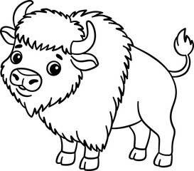 Cute Bison Outline Cartoon