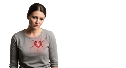 Sad Woman With Broken Heart Symbol on Chest creative illustration featuring broken, wound, despair, sad,