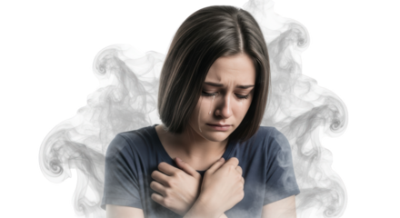 Sad Young Woman Crying Smoke Effect creative illustration featuring devastated, depression, troubled, melancholic, grief,
