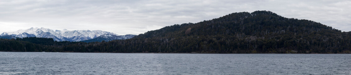 view of mount Isla Victoria San Carlos de Bariloche Patagonia Argentina glacial lake Nahuel Huapi, next to the Andes Mountains, base city for skiing in the mountains