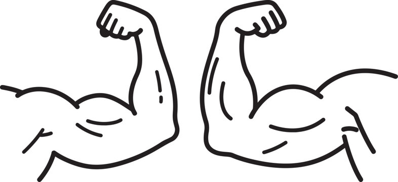 Two flexing bicep muscle arms silhouette