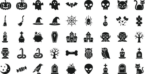 Obraz premium Collection of halloween icons and symbols for spooky season celebrations isolated on transparent background