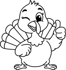 Cute Turkey Outline Cartoon