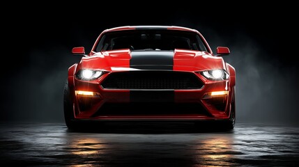 Powerful Red Sports Car Front View