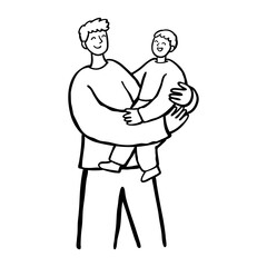 Hand drawn Happy Father Holding Son illustration