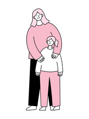 Mother and Daughter Embracing. People Illustration.