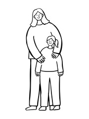 Hand drawn Mother and Daughter Illustration. Mother and Daughter Together. Parent and Child Bonding.