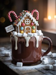 Gingerbread House Topping Mug of Cocoa Sweet Dreams Holiday Treat