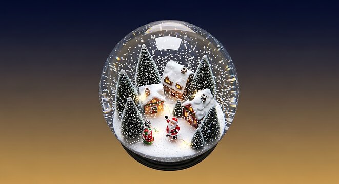 Charming Christmas snow globe scene featuring Santa and cozy houses evokes festive holiday spirit - Powered by Adobe