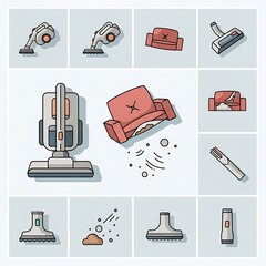 Cleaning Icons Set - Vacuuming and Dust Removal for Home Care.