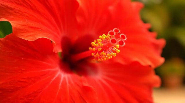 Stunning Close-Up Frames of a Vibrant Red Hibiscus Flower in Bloom, Nature's Beauty