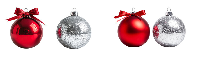  Dual Red and Silver Bauble Designs, isolated on transparent background