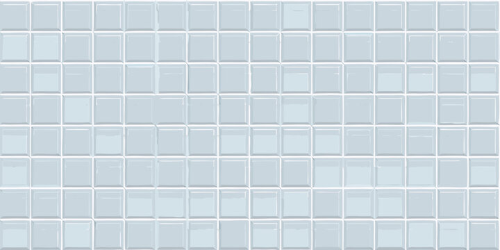 Seamless pattern of light blue square ceramic tiles with white grout lines