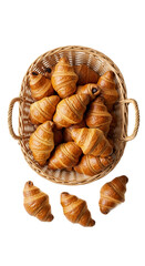 Golden Croissants In Wicker Basket Warm Light Isolated Realistic Photo