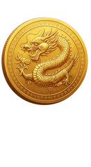 Golden Dragon Coin Realistic Photo Isolated On Gold