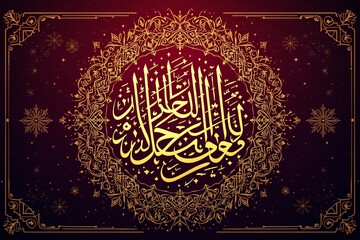 Golden Islamic Art on Burgundy Background Rich Muslim Culture Theme