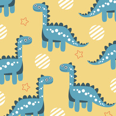 cute dinosaur brontosaurus vector seamless pattern cartoon for kids apparel fullprint © Rizki