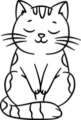 Cute Cat Sketch, Black and White Sketch, Cute Cat Cartoon