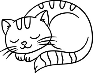 Cute Cat Sketch, Black and White Sketch, Cute Cat Cartoon
