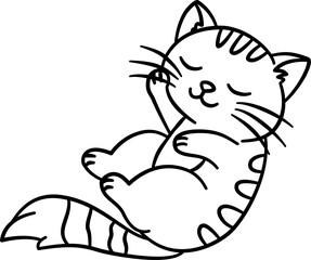Cute Cat Sketch, Black and White Sketch, Cute Cat Cartoon