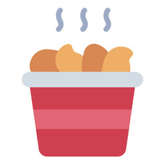 hot chicken nuggets flat icon in food bucket