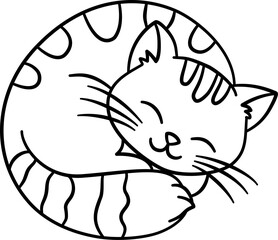 Cute Cat Sketch, Black and White Sketch, Cute Cat Cartoon