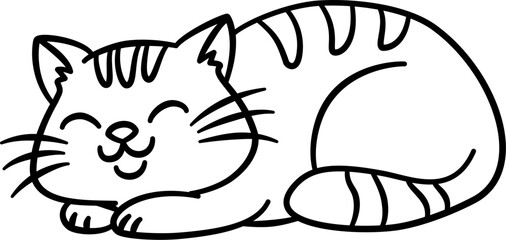 Cute Cat Sketch, Black and White Sketch, Cute Cat Cartoon