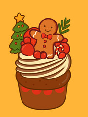 Cute Christmas Cupcake with Gingerbread Man and Tree Decoration