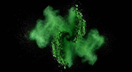 Fototapeta premium Emerald Vortex - A Swirl of Green Powder Against the Void.