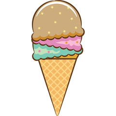 Pixel Art Double Scoop Ice Cream Cone with Star Sprinkles on Transparent Background