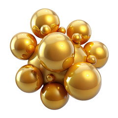 3d golden spheres cluster isolated on transparent background