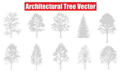 Architectural Tree Vector collection featuring realistic tree and bush silhouettes for professional architectural drawings, landscape designs, and site plans.