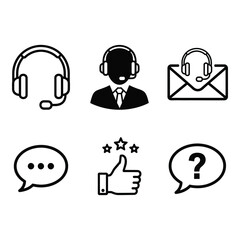 Outline vector icons for customer support and communication services