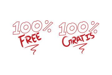 100% Free and Gratis Brush Lettering Stickers. Hand Drawn Promotional Vector.