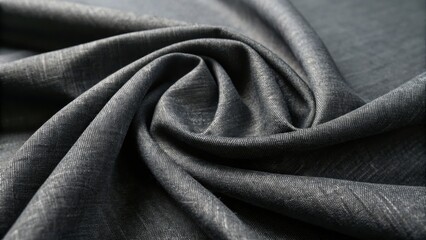 Textured dark gray fabric swirl close up